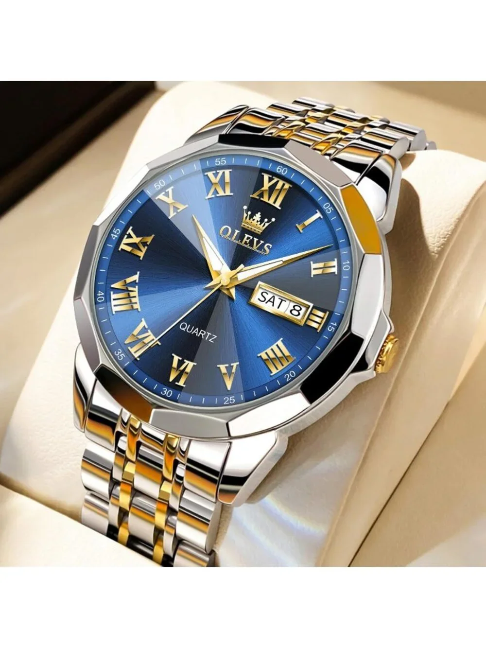 Mens Silver Blue Analog Quartz Numerals Classic Luxury Luminous Waterproof Watch